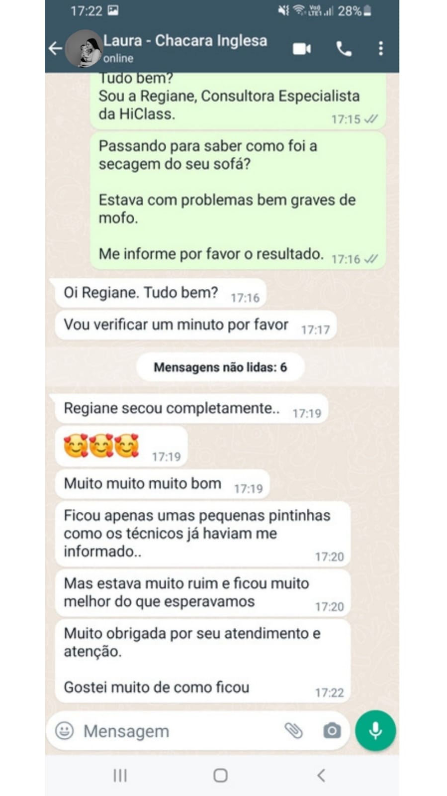 Depoimento Cliente HiClass Higienização de Estofados
