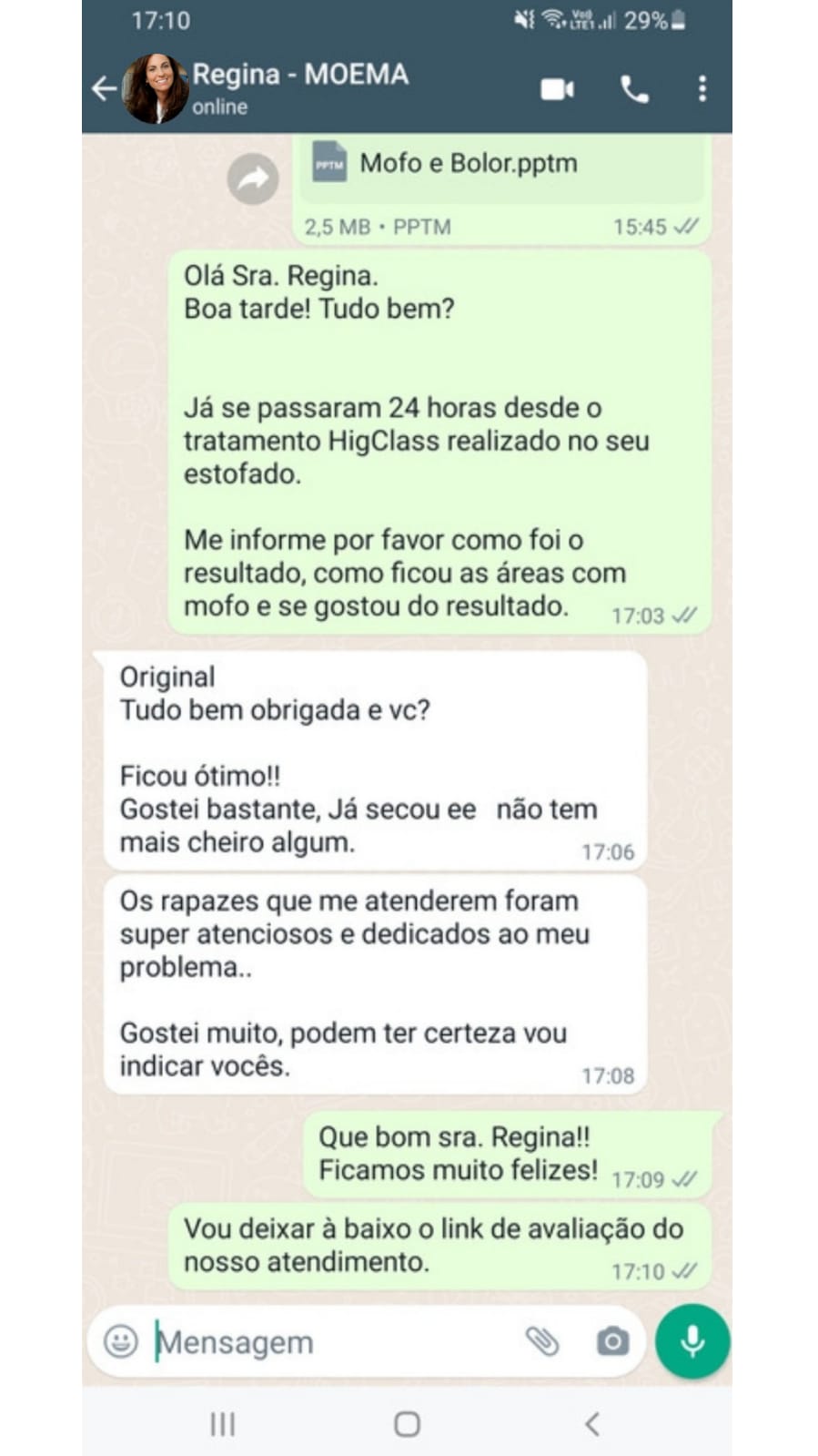 Depoimento Cliente HiClass Higienização de Estofados